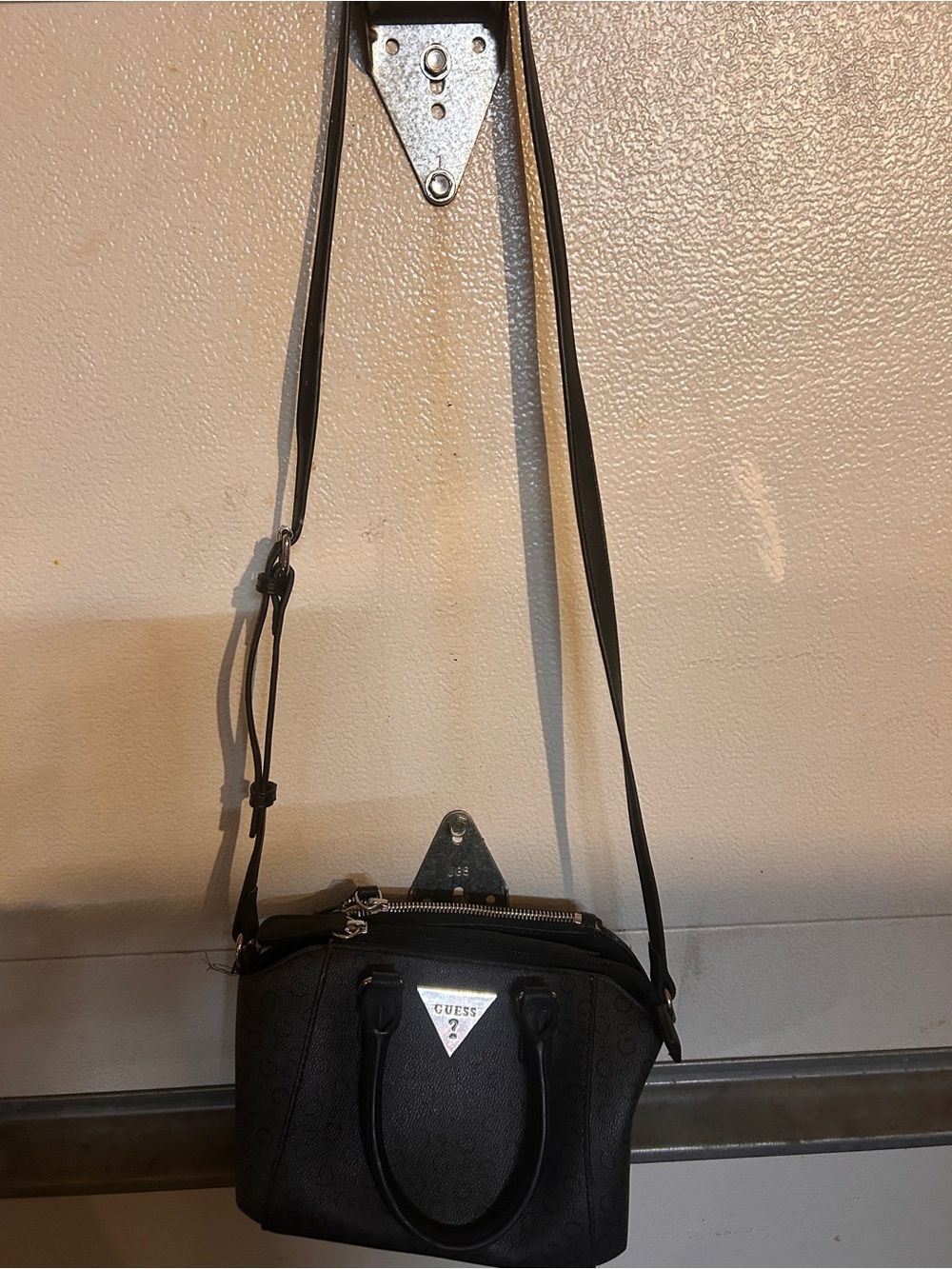 GUESS Black Logo-Embossed Crossbody Satchel